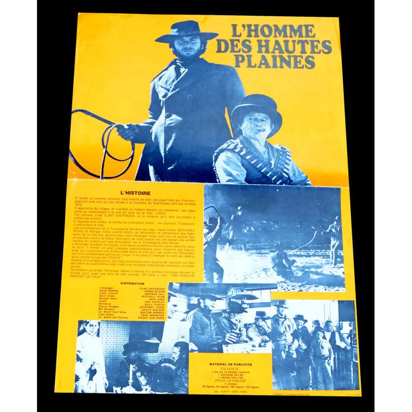 L'HOMME DES HAUTES PLAINES Synopsis  21x30 - 1973 - Clint Eastwood, Clint Eastwood