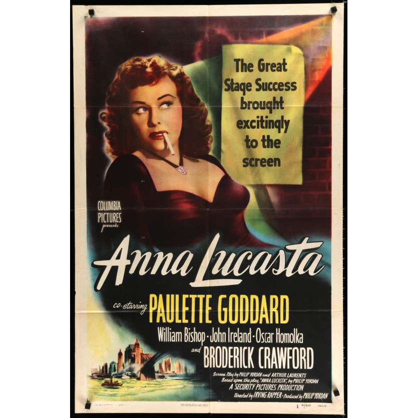 ANNA LUCASTA Affiche de Film 69x102 - 1949 - Paulette Godard, Irving Rapper