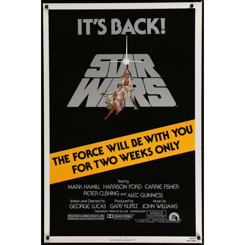 STAR WARS - A NEW HOPE US Movie Poster  29x41 - R1981 - George Lucas, Harrison Ford