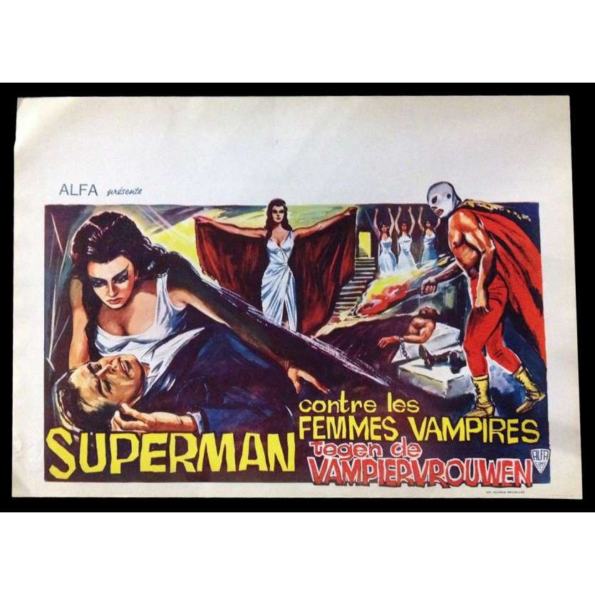 SUPERMAN CONTRE LES FEMMES VAMPIRES Affiche de film  35x55 - 1966 - Santo, Alfonso Corona Blake