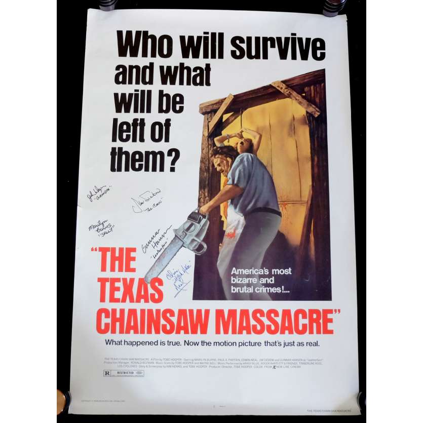 MASSACRE A LA TRONÇONNEUSE Affiche signée 69x102 - 1980 - Marilyn Burns, Tobe Hooper