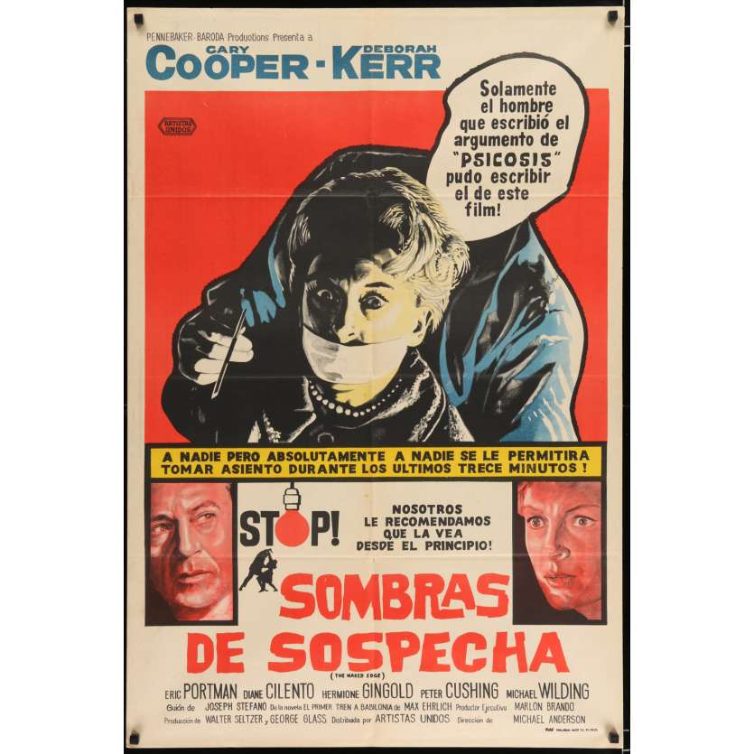 THE NAKED EDGE Argentinian Movie Poster  29x43 - 1961 - Michael Anderson, Gary Cooper