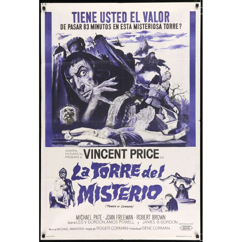 TOWER OF LONDON Argentinian Movie Poster  29x43 - 1962 - Roger Corman, Vincent Price
