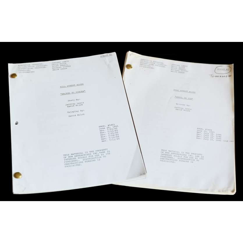 HILL STREET BLUES US Lot of 2 TV Script  9x12 - 1985 - Steven Bochko, Daniel J. Travanti