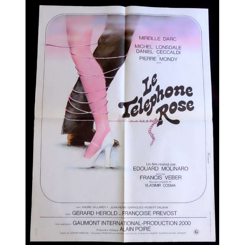 THE PINK TELEPHONE French Movie Poster  23x32 - 1975 - Edouard Molinaro, Mireille Darc