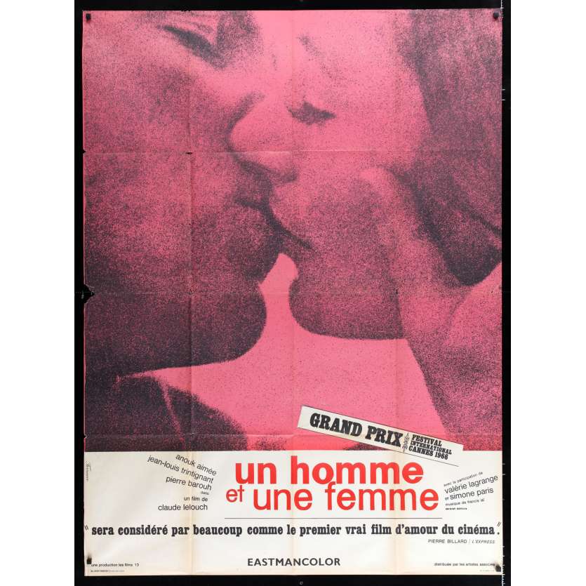 UN HOMME ET UNE FEMME Affiche de film 120x160 - R1970 - Anouk Aimée, Jean-Louis Trintignant, Claude Lelouch