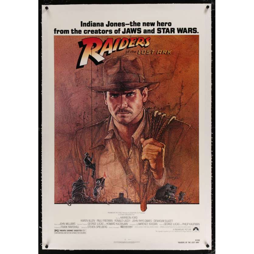 LES AVENTURIERS DE L'ARCHE PERDUE Affiche de film entoilée 69x104 - 1981 - Harrison Ford, Steven Spielberg