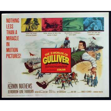 3 WORLDS OF GULLIVER US Lobby Card N5 11x14 - 1960 - Ray Harryhausen, Kerwin Mathews