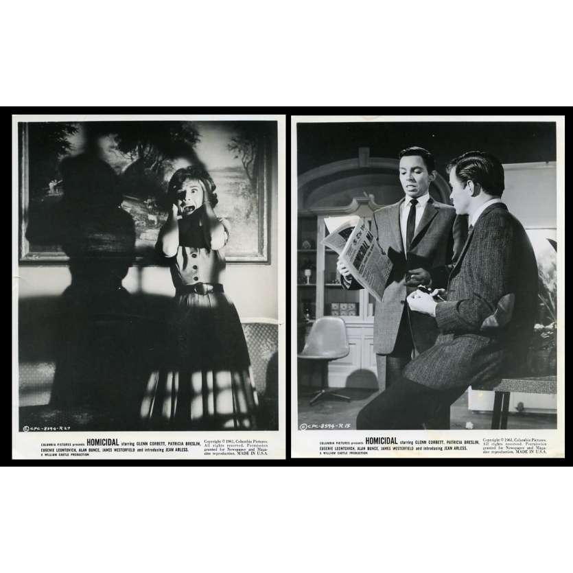 HOMICIDAL US Movie Stills x2 8X10 - 1961 - William Castle, Glen Corbett