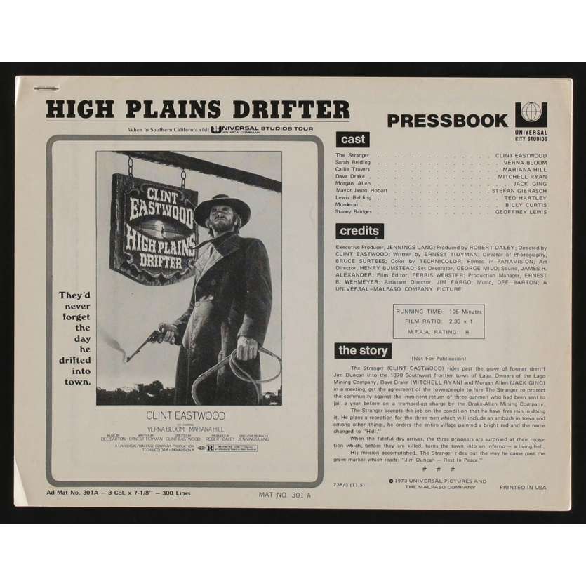 HIGH PLAINS DRIFTER US Pressbook 13p 8x11 - 1973 - Clint Eastwood, Clint Eastwood