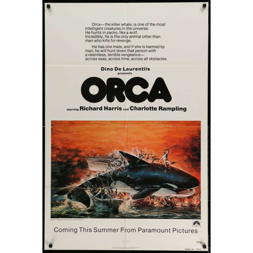 ORCA Affiche de film 69x104 cm - 1977 - Richard Harris, Michael Anderson