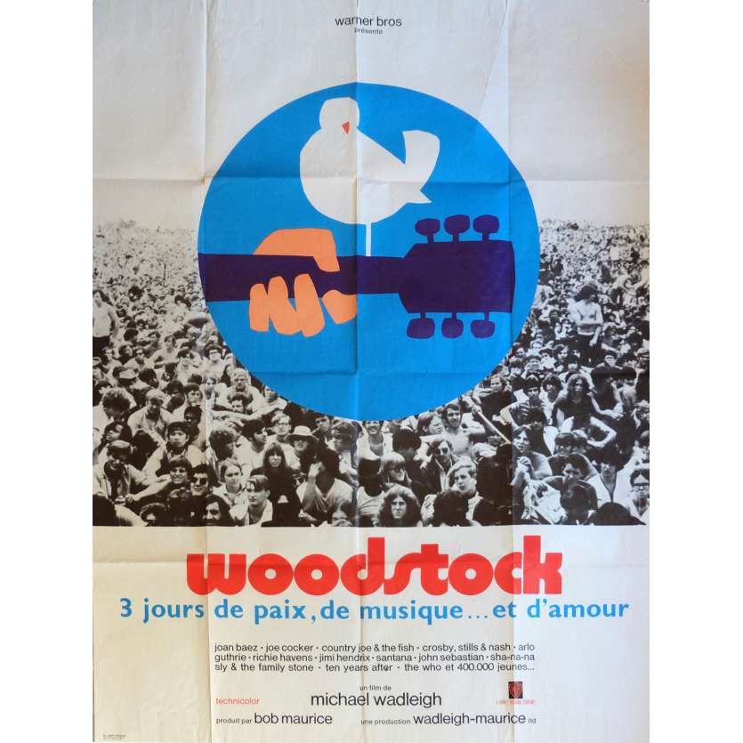 WOODSTOCK Movie Poster 47x63 in. French - 1970 - Michael Wadleigh, Jimi Hendrix