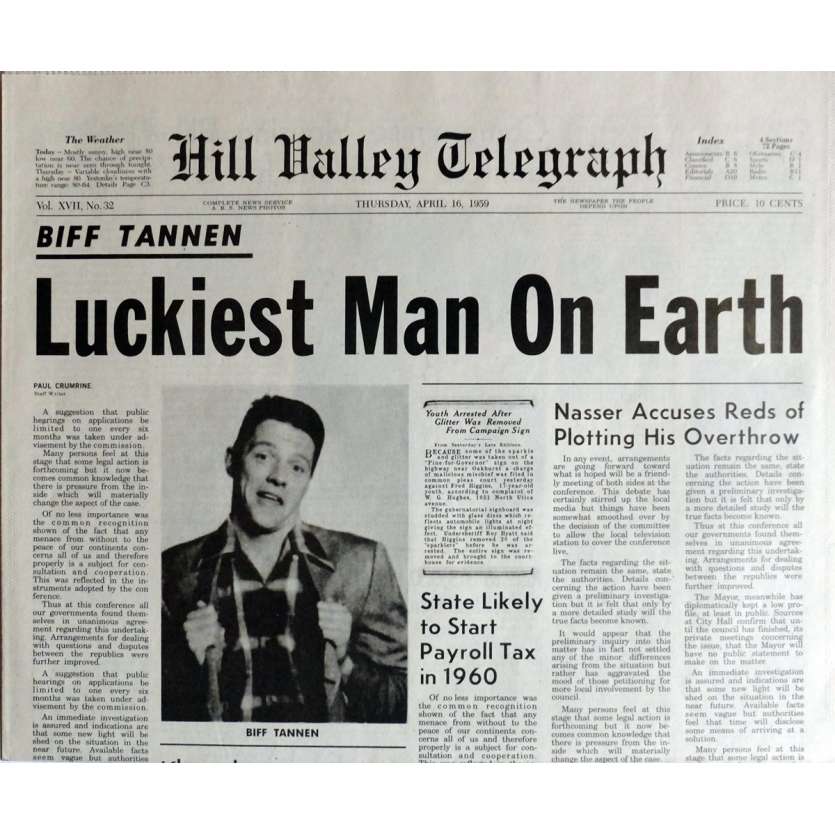 BACK TO THE FUTURE II Newspaper Prop - Luckiest Man