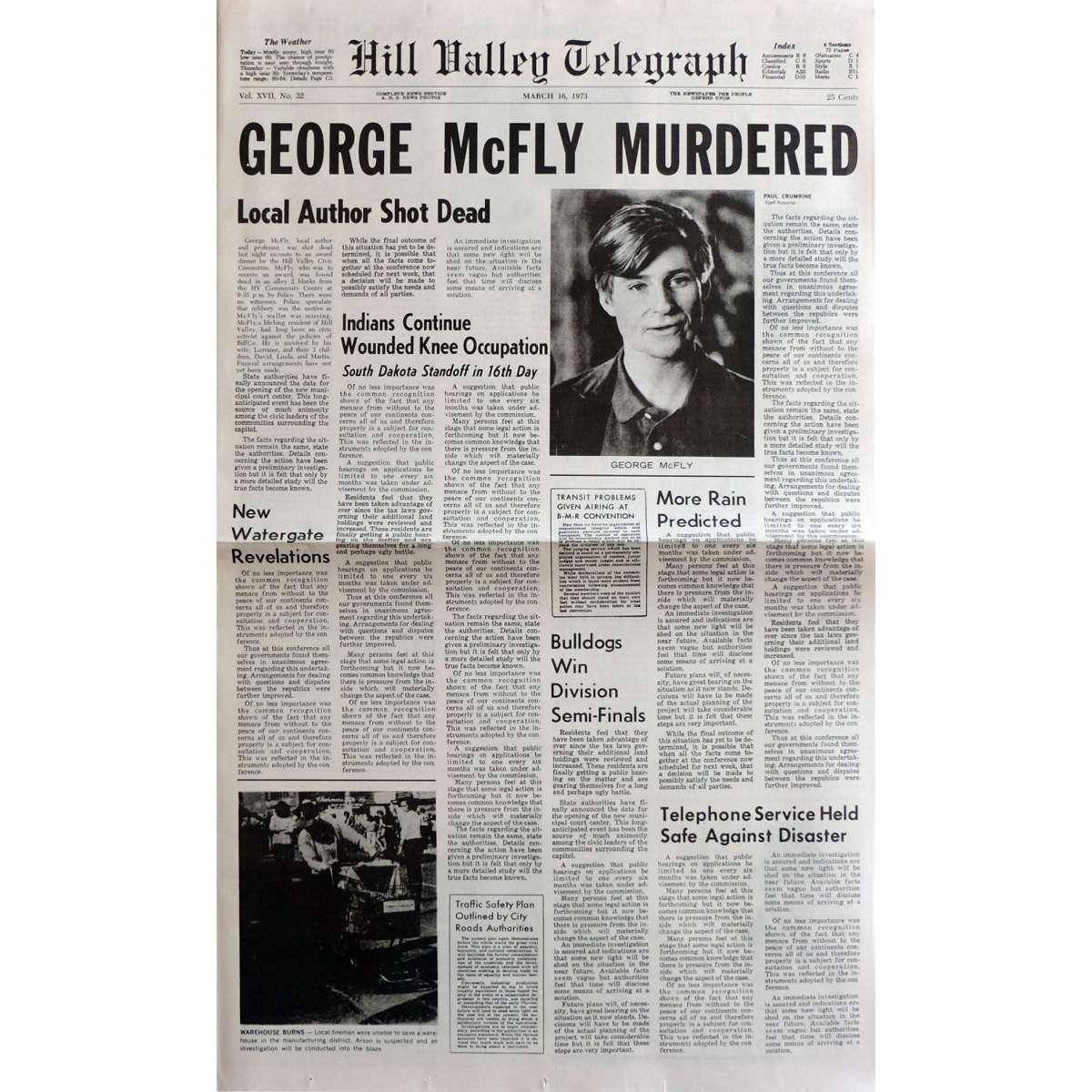 BACK TO THE FUTURE Newspapers Prop Replicas George McFly1200 x 1200