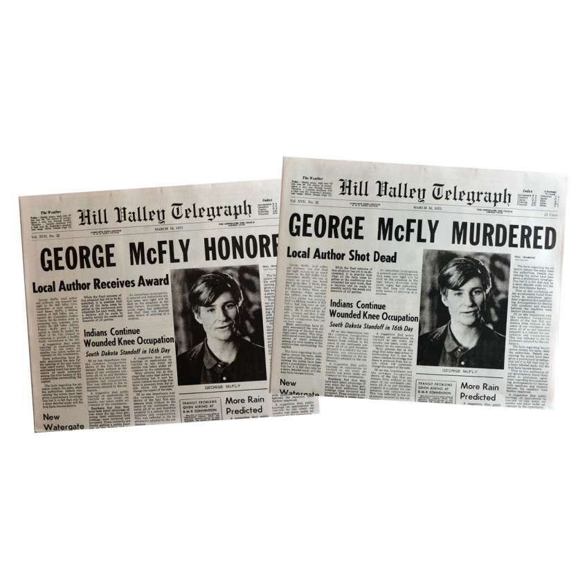 BACK TO THE FUTURE Newspapers Prop Replicas George McFly 15x21 in. USA - 1985 - Robert Zemeckis, Michael J. Fox