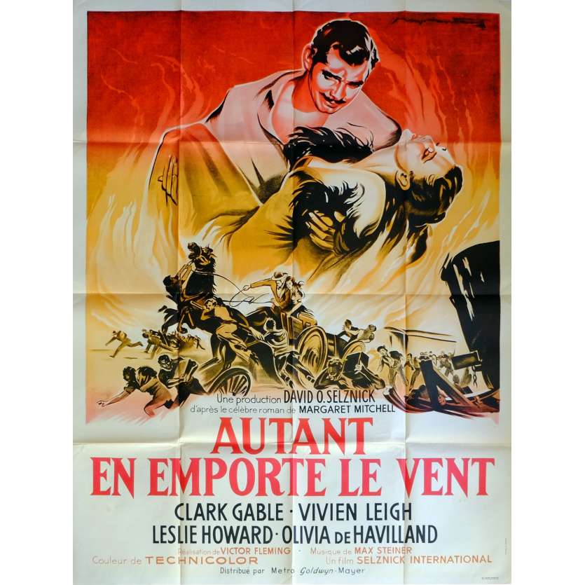 GONE WITH THE WIND Movie Poster 47x63 in. French - R1960 - Victor Flemming, Clark Gable