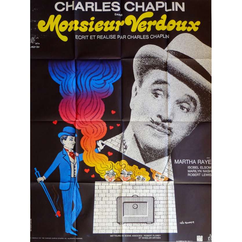MONSIEUR VERDOUX Movie Poster 47x63 in. French - R1970 - Charlie Chaplin, Charlie Chaplin