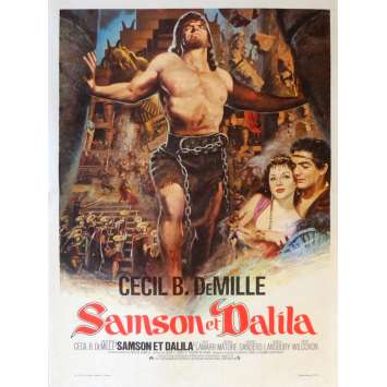 SAMSON AND DELILAH Movie Poster 15x21 in. French - R1970 - Cecil B. DeMile, Victor Mature