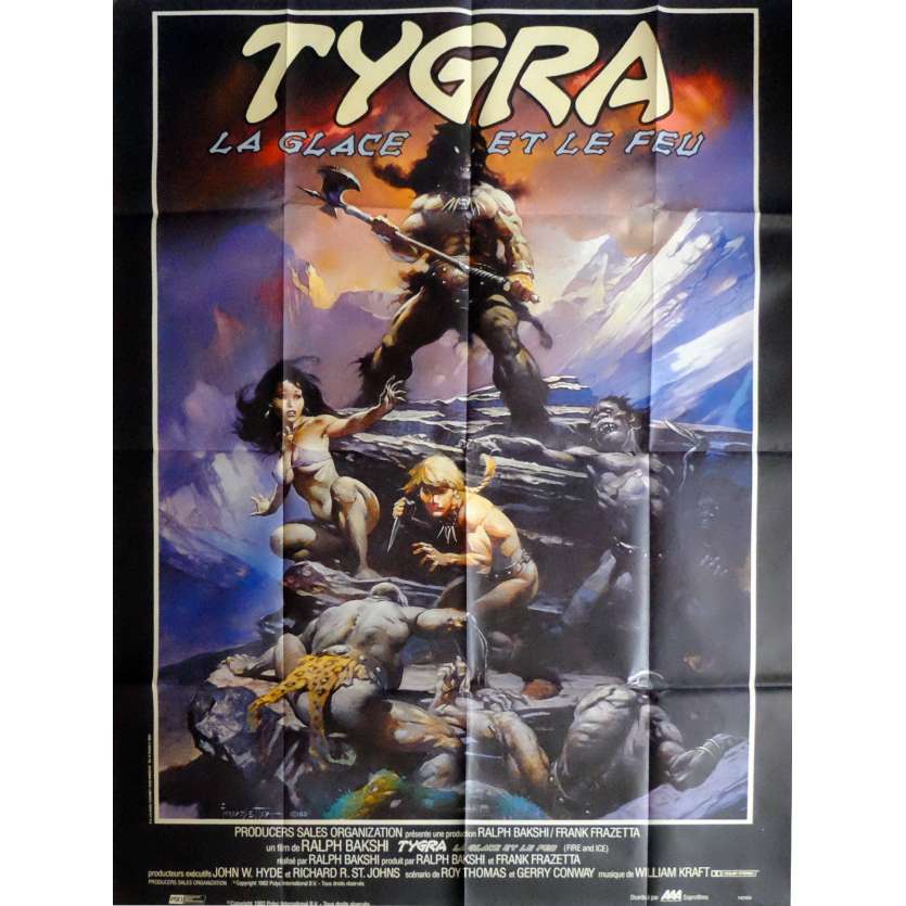 TYGRA LA GLACE ET LE FEU Affiche 120x160 FR '82 Bakshi, Frazetta Poster