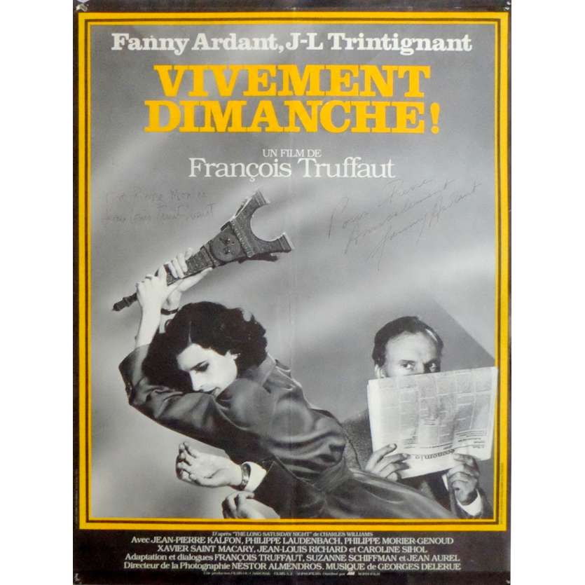 CONFIDENTIALLY YOURS Signed Poster 15x21 in. French - 1983 - François Truffaut, Fanny Ardant