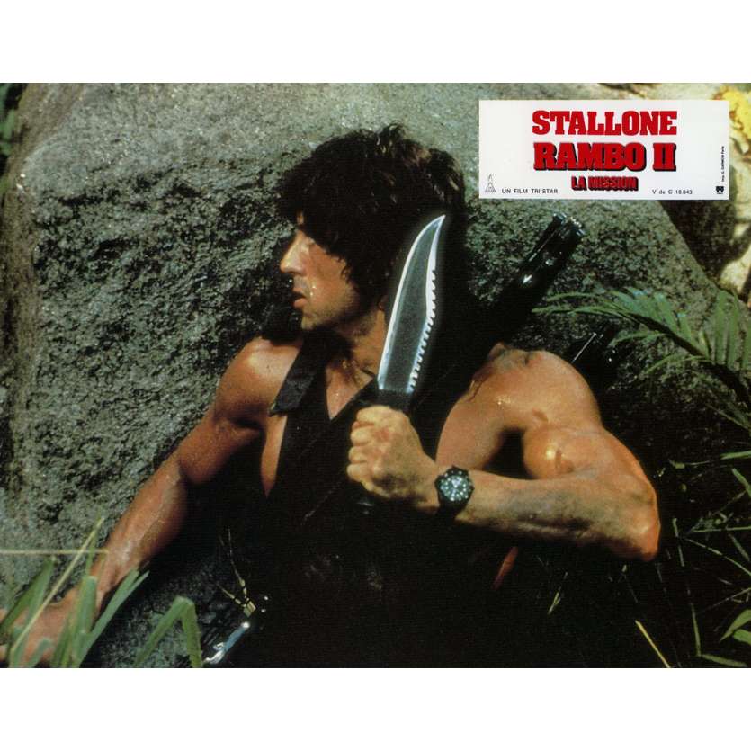 RAMBO FIRST BLOOD PART II Lobby Card N3 9x12 in. French - 1985 - George P. Cosmatos, Sylvester Stallone