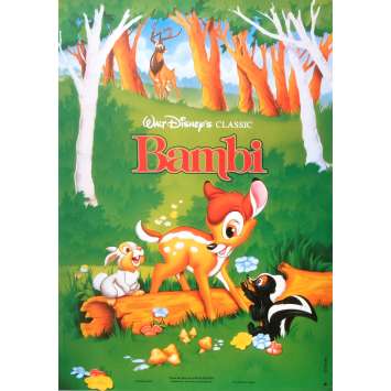 BAMBI Movie Poster 15x21 in. French - R1980 - Walt Disney, Hardie Albright