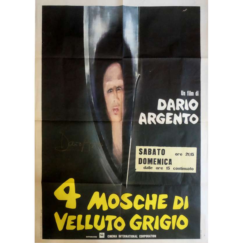 FOUR FLIES Signed Poster  39x55 in. Italian - 1971 - Dario Argento, Jean-Pierre Marielle