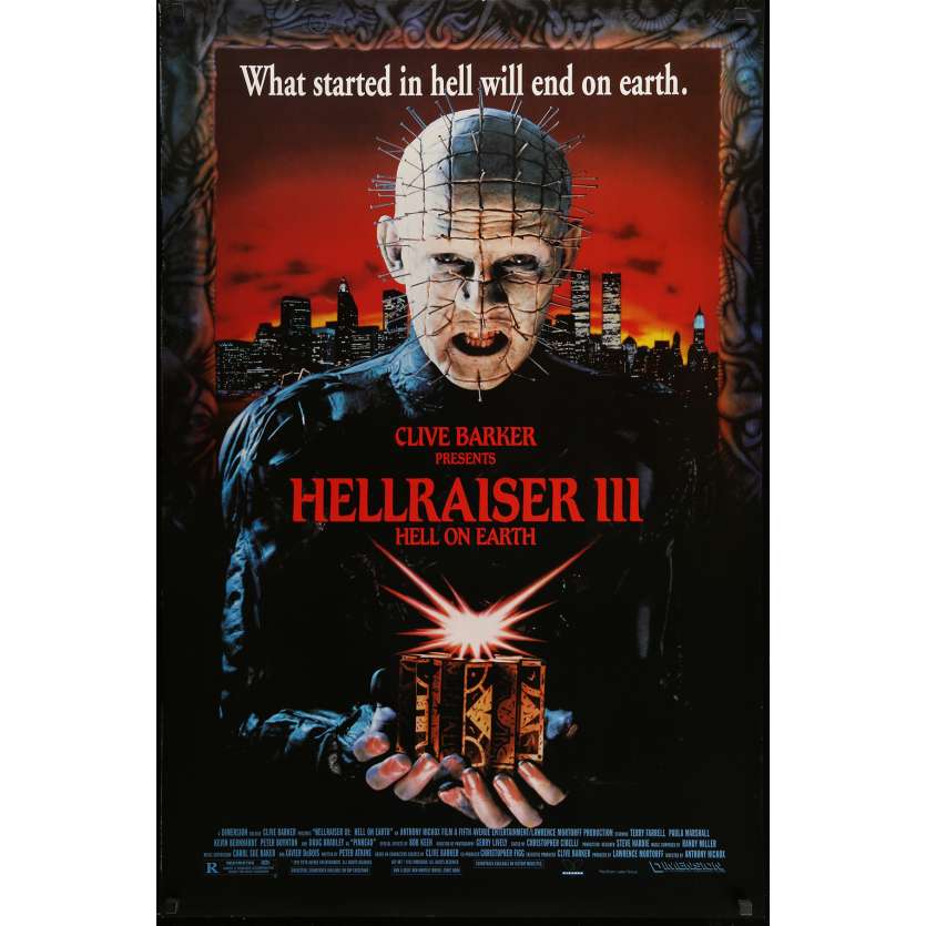 HELLRAISER III HELL ON EARTH Movie Poster 29x41 in. USA - 1992 - Anthony Hckox, Doug Bradley