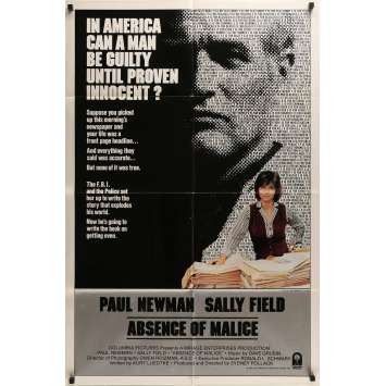 ABSENCE OF MALICE Movie Poster 29x41 in. - 1981 - Sydney Pollack, Paul Newman