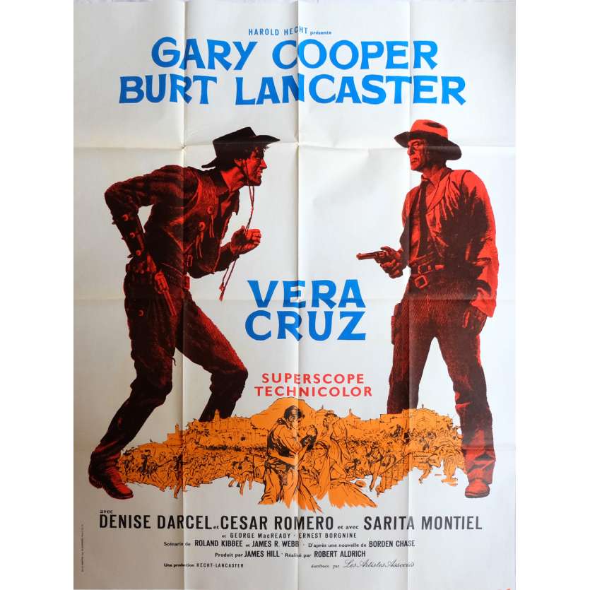 VERA CRUZ French 1p '55 great close up artwork of cowboys Gary Cooper & Burt Lancaster