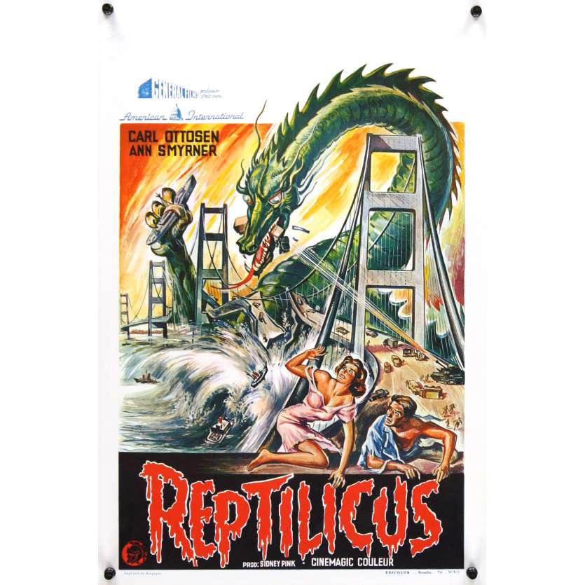 REPTILICUS Belgian '62 indestructible 50 million year-old giant lizard destroys bridge!