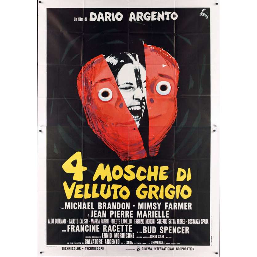 FOUR FLIES ON GREY VELVET Italian 2p '71 Dario Argento, different art by Ercole Brini!