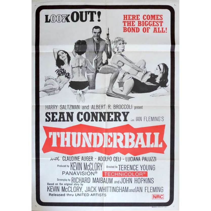 THUNDERBALL Movie Poster 29x40 in. - R1970 - James Bond, Sean Connery