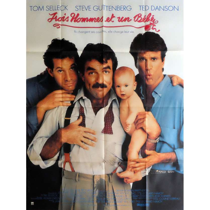 TROIS HOMMES ET UN BEBE Affiche de film 120x160 cm - 1987 - Tom Selleck, Leonard Nimoy