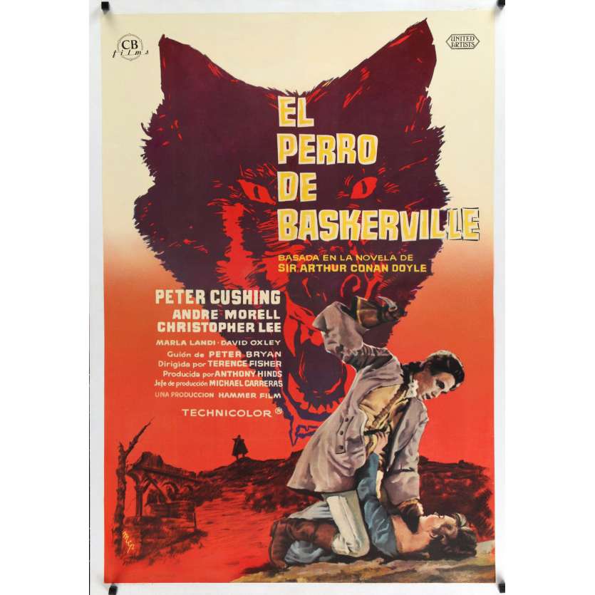 HOUND OF THE BASKERVILLES Spanish Linen Movie Poster 28x40 - 1960 - Terence Fisher, Peter Cushing