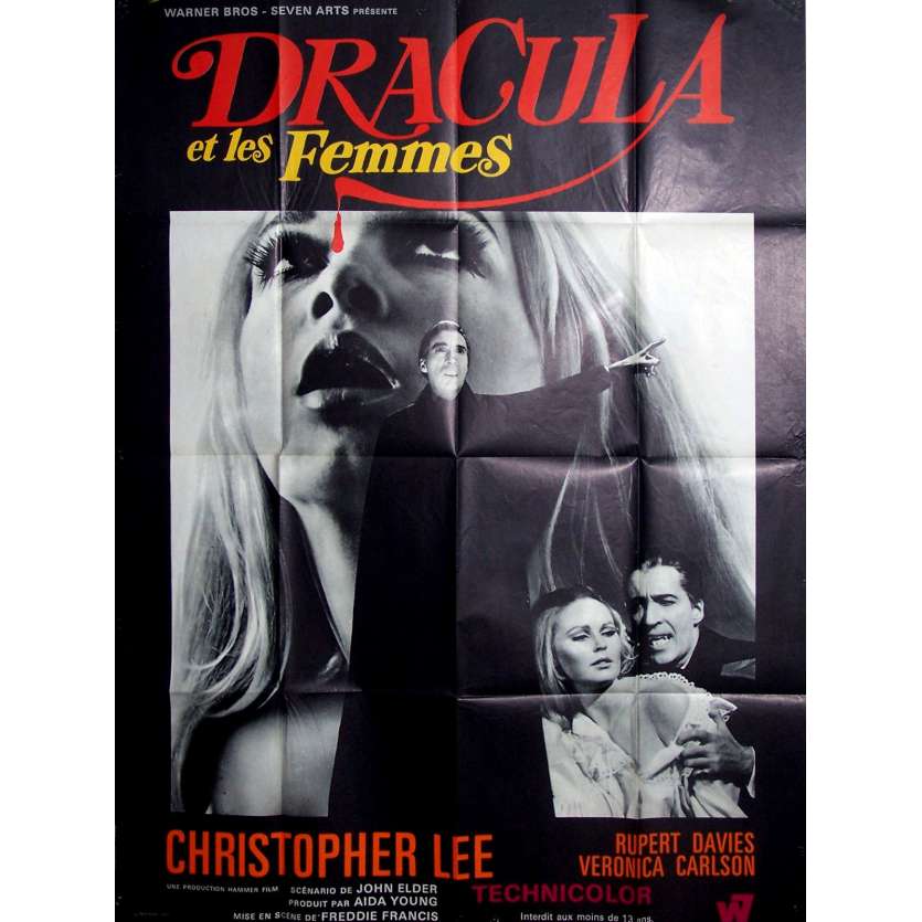 DRACULA ET LES FEMMES Affiche de film 120x160 cm - 1968 - Christopher Lee, Freddie Francis
