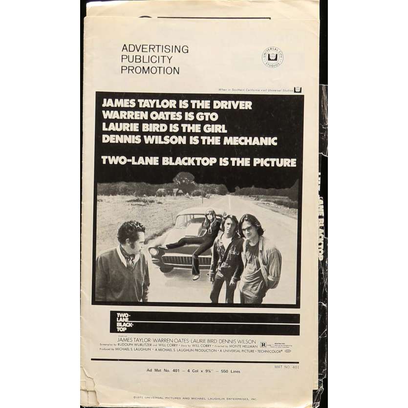 TWO-LANE BLACKTOP Pressbook  11x17 in.  - 1971 - Monte Hellman, Warren Oates