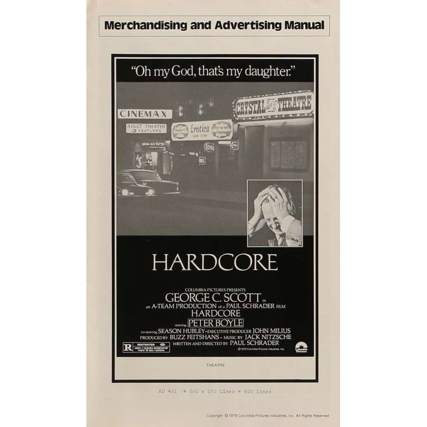 HARDCORE Dossier de presse 28x43 cm - 1979 - George C. Scott, Paul Schrader
