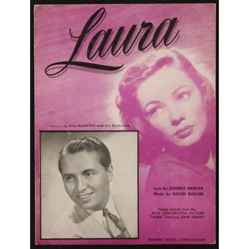 LAURA sheet music '44 close up of beautiful Gene Tierney, Otto Preminger, Laura!