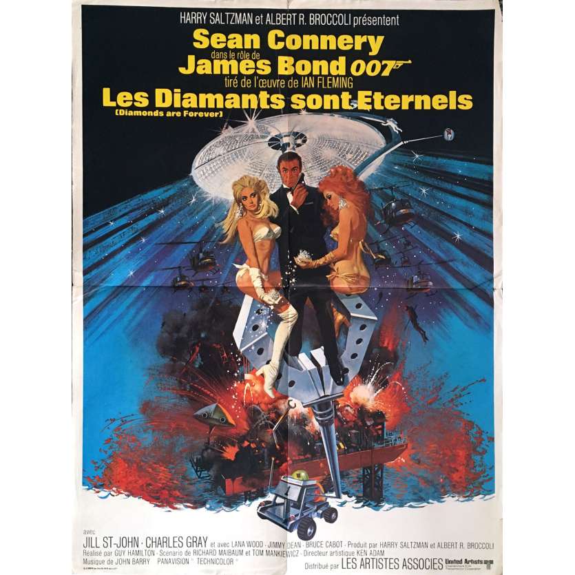 DIAMONDS ARE FOREVER French 23x32 art of Sean Connery as James Bond by Robert McGinnis!