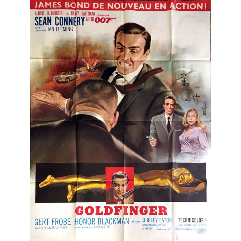 JAMES BOND Goldfinger French Movie Poster 47x63 R70 S. Connery 007