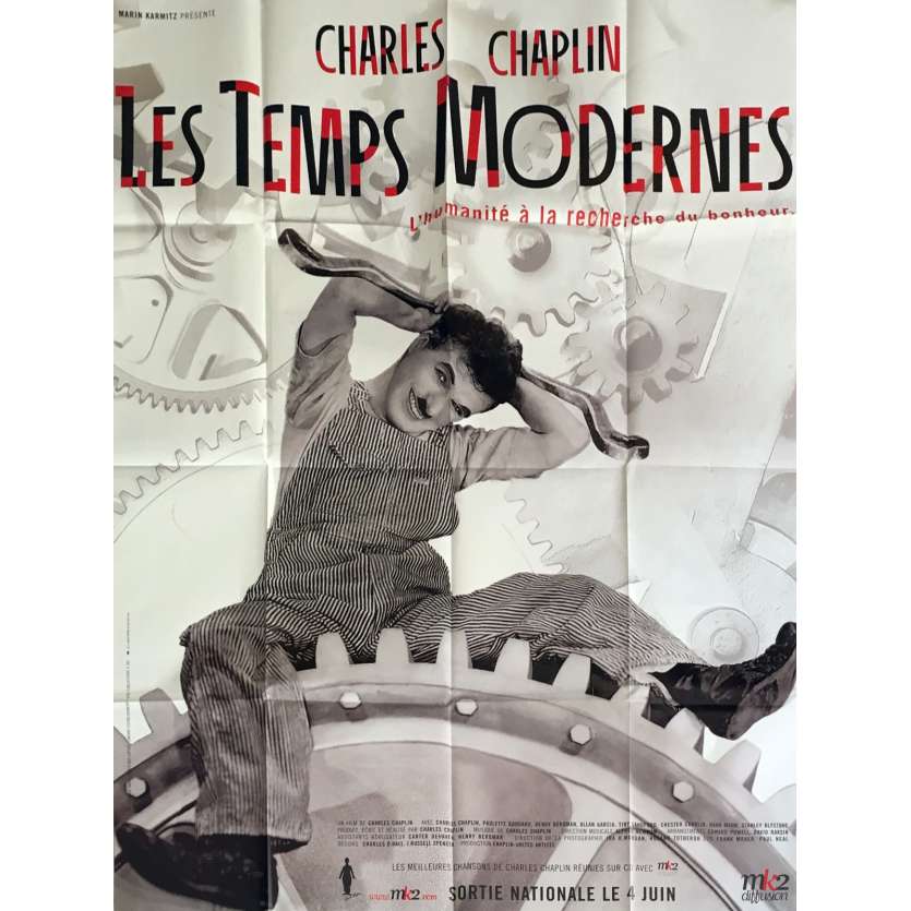 MODERN TIMES Movie Poster 47x63 in. - R1980 - Charles Chaplin, Charlie Chaplin