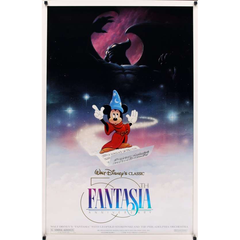 FANTASIA DS Movie Poster R90 great image of magical Mickey Mouse, Disney musical cartoon classic!