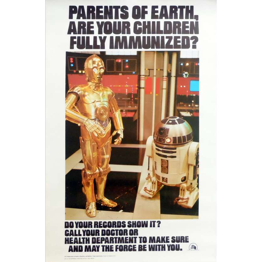 STAR WARS Affiche dpt santé US Hyper rare ! '77 C3P0 & R2D2 Health Department