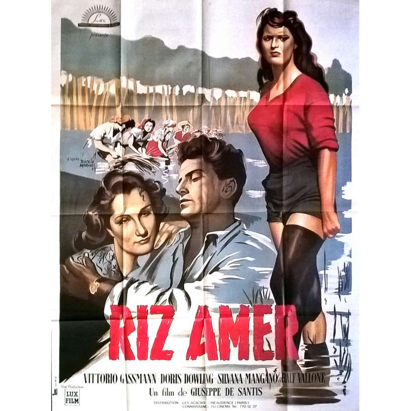BITTER RICE Movie Poster 47x63 in. French - R1980 - Giuseppe de Santis, Silvana Mangano