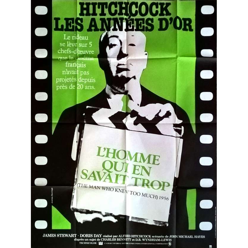 L'HOMME QUI EN SAVAIT TROP Affiche de film 120x160 cm - R1984 - James Stewart, Alfred Hitchcock