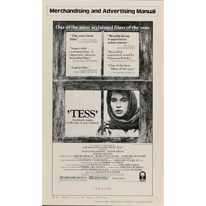 TESS Dossier de presse 20x30 cm - 1981 - Nastassja Kinski, Roman Polanski