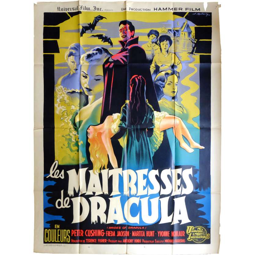 THE BRIDES OF DRACULA French Movie Poster 47x63 - 1960 - Terence Fisher, Peter Cushing