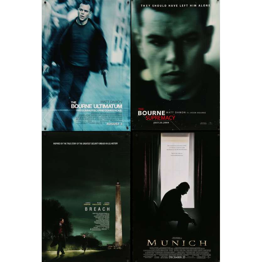 ESPIONNAGE - Lot de 4 affiches Cinéma Américaines Originales - Bourne, Munich