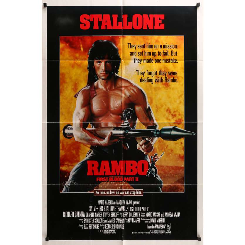 RAMBO FIRST BLOOD PART II style A int'l 1sh '85 no law, no war can't stop him